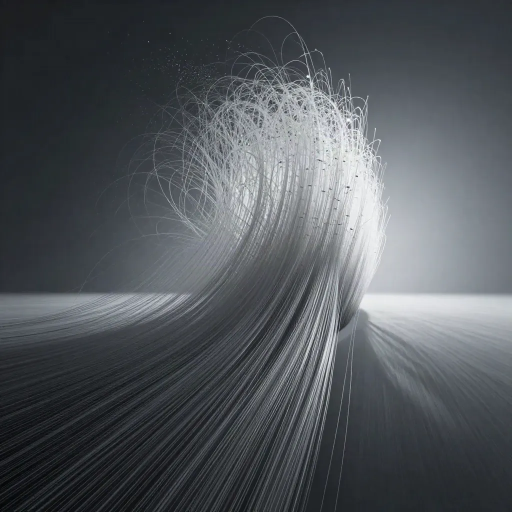 Silver light filaments bloom in graphite haze, off-centre with calm empty space for copy.